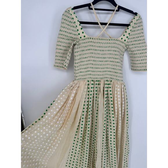 Tory Burch Printed Polka Dot Silk Smocked Dress - Picture 4 of 11